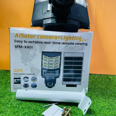 Caméra de Surveillance Solaire AI 2-en-1 avec Éclairage LED